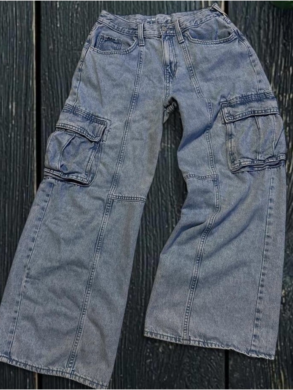 Old Navy Women’s Wide-Leg Cargo Pants in Light Blue Denim